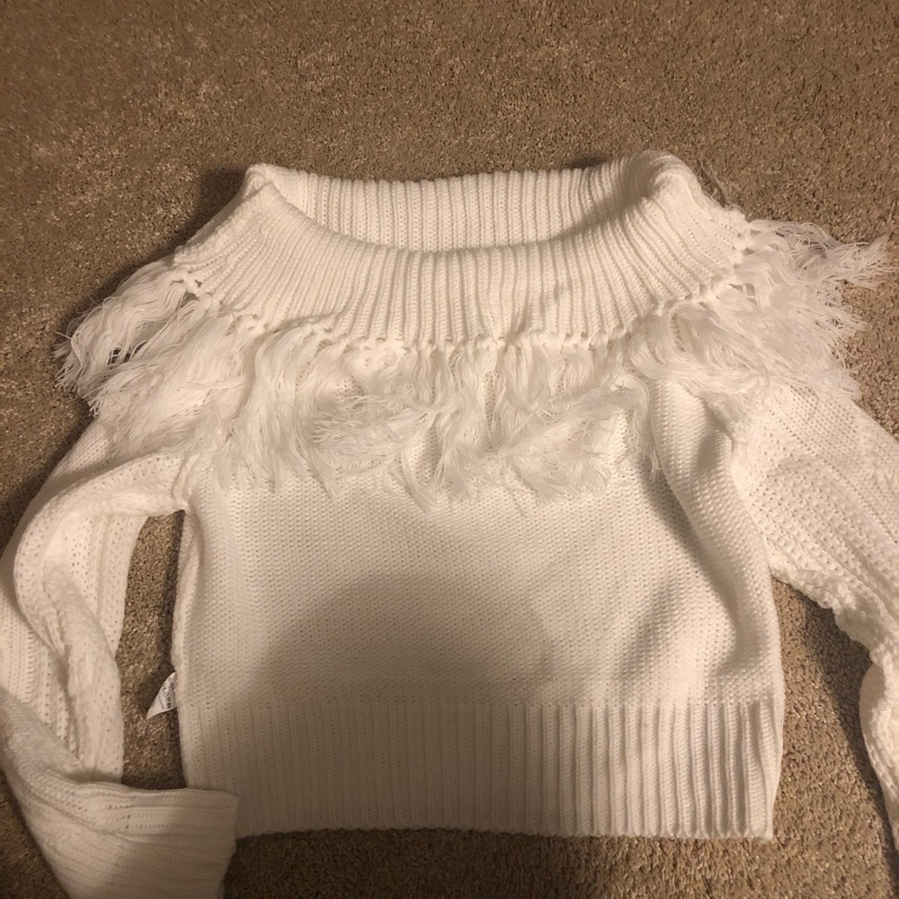 NWT white fringe sweater